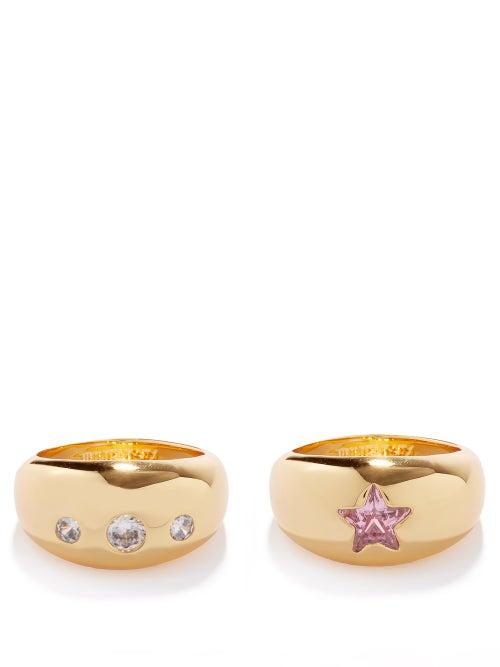 Timeless Pearly - Set Of Two Crystal & Gold-plated Rings - Womens - Gold Multi