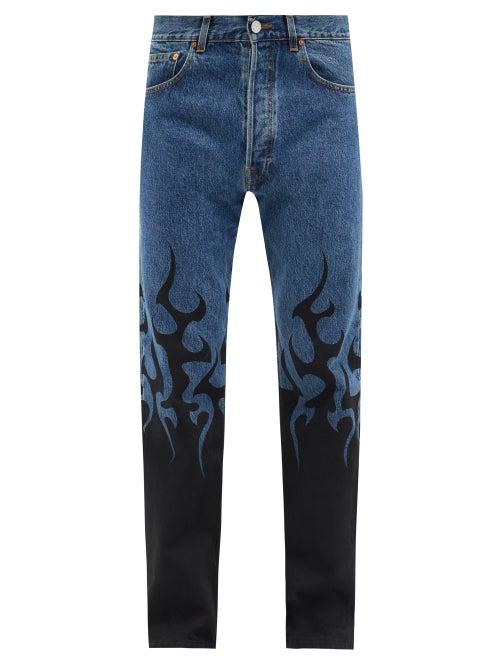 Vetements - Flame-print Straight-leg Jeans - Mens - Blue