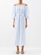 Evi Grintela - Melissa Off-the-shoulder Striped-seersucker Dress - Womens - Blue White