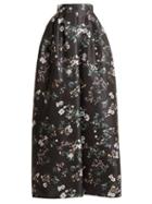 Matchesfashion.com Rochas - Bouquet Print Duchess Satin Skirt - Womens - Black Print