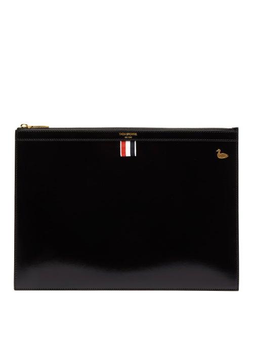 Matchesfashion.com Thom Browne - Smooth Leather Document Pouch - Mens - Black