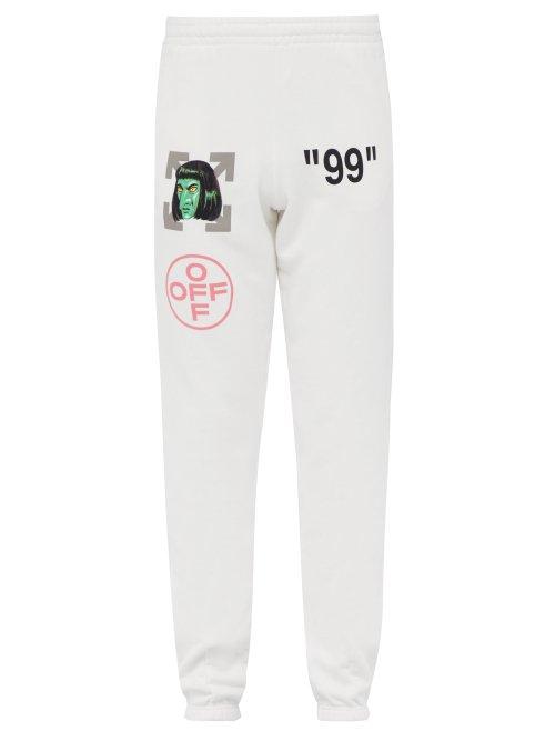Matchesfashion.com Off-white - Green Man Print Mid Rise Cotton Track Pants - Mens - White