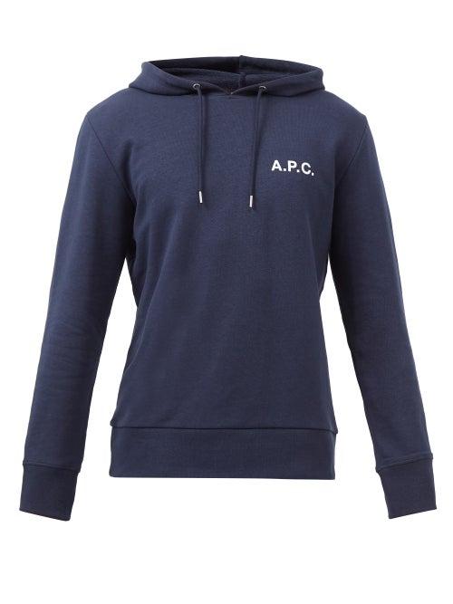 A.p.c. - Logo-print Cotton-jersey Hooded Sweatshirt - Mens - Dark Navy