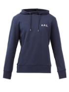 A.p.c. - Logo-print Cotton-jersey Hooded Sweatshirt - Mens - Dark Navy