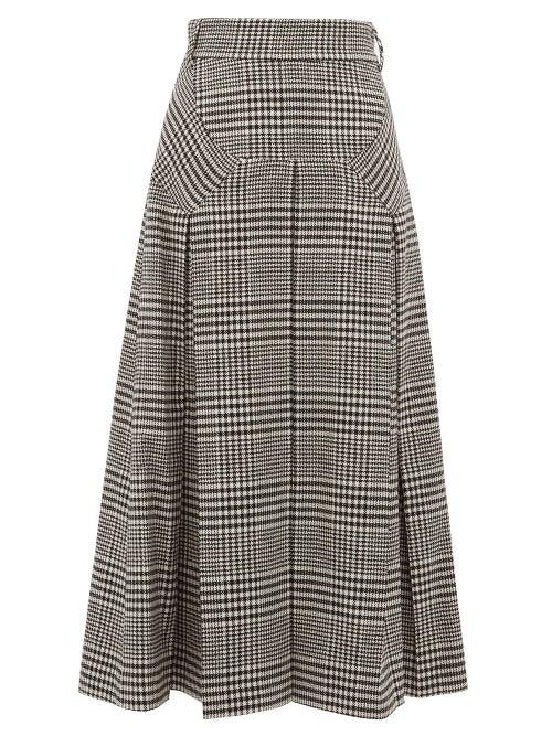 Matchesfashion.com Emilia Wickstead - Giuliana Prince Of Wales Check Wool Blend Skirt - Womens - Black White