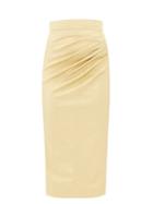 Matchesfashion.com Dolce & Gabbana - Ruched Silk-blend Lam Midi Skirt - Womens - Gold