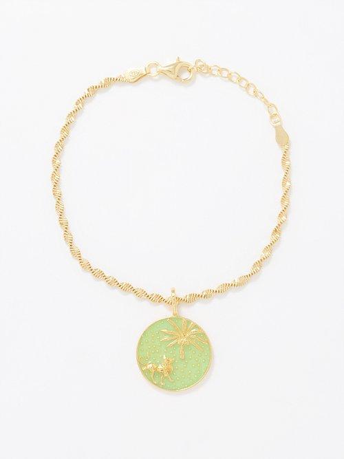 Hermina Athens - Circe's Lion Enamel & Gold-plated Bracelet - Womens - Green Multi