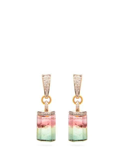 Matchesfashion.com Jade Jagger - Diamond, Tourmaline & 18kt Gold Drop Earrings - Womens - Multi