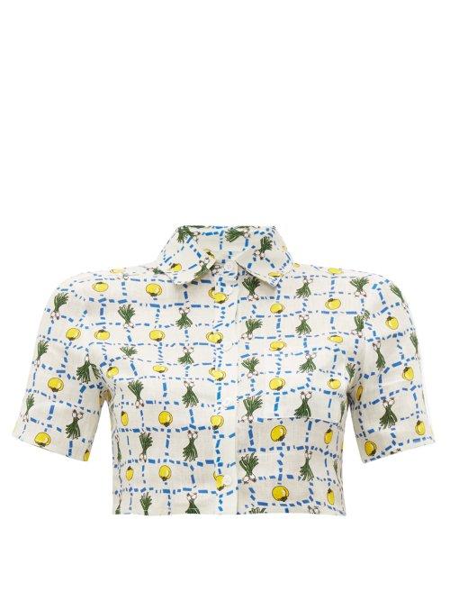 Matchesfashion.com Staud - Copa Vegetable Print Linen Shirt - Womens - Ivory Multi