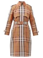 Matchesfashion.com Burberry - Leather-panel Vintage-check Canvas Trench Coat - Womens - Brown Multi