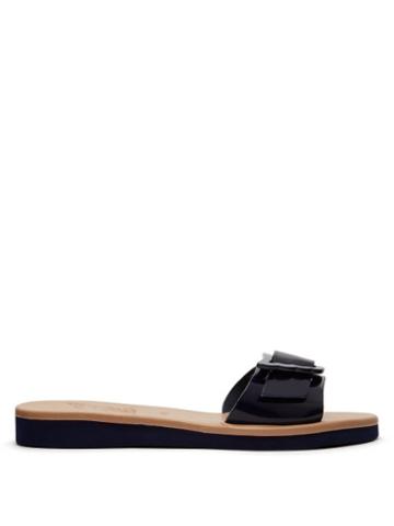 Matchesfashion.com Ancient Greek Sandals - Aglaia Wing Buckle Patent Leather Sandals - Womens - Navy