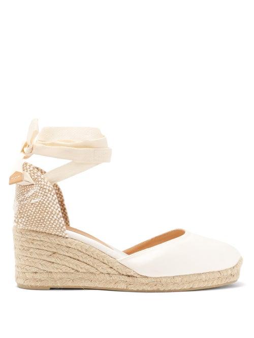 Matchesfashion.com Castaer - Carina 60 Satin & Jute Wedge Espadrilles - Womens - White