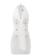 Balmain - Scarf-neck Monogram-jacquard Mini Dress - Womens - White