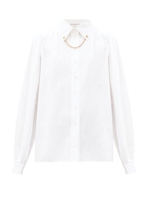 Matchesfashion.com Givenchy - Chain-collar Cotton-poplin Shirt - Womens - White