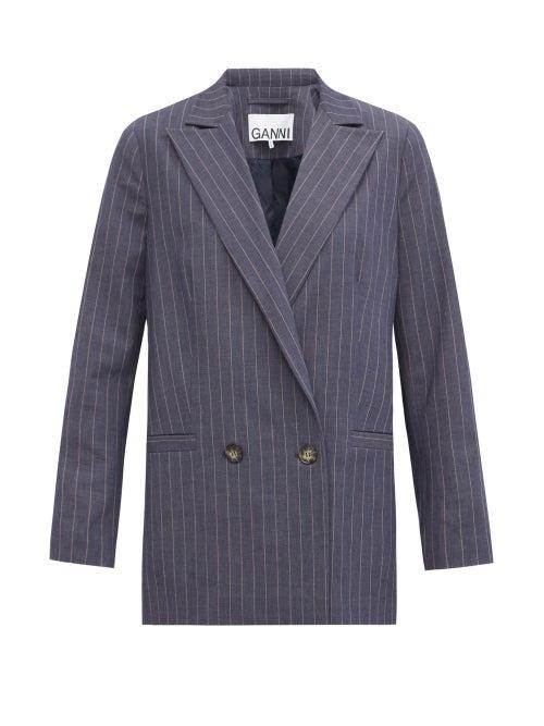 Matchesfashion.com Ganni - Oversized Double-breasted Pinstriped Blazer - Womens - Grey Navy