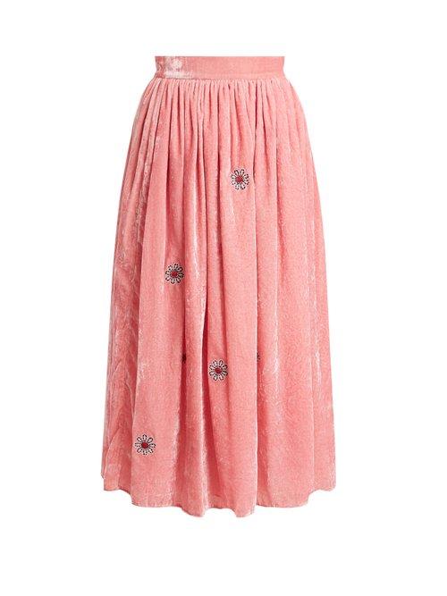 Matchesfashion.com Jupe By Jackie - Strock Floral Embroidered Silk Velvet Skirt - Womens - Pink
