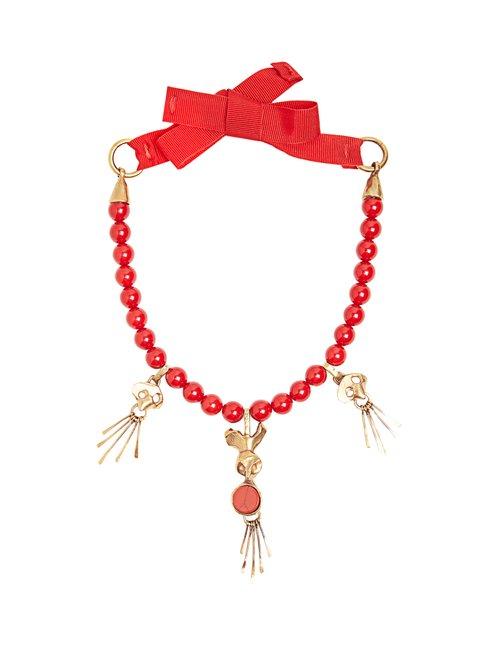 Matchesfashion.com Valentino - Skull Pendant Beaded Necklace - Womens - Red