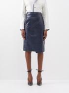 Bottega Veneta - Belted Crinkled-leather Pencil Skirt - Womens - Navy