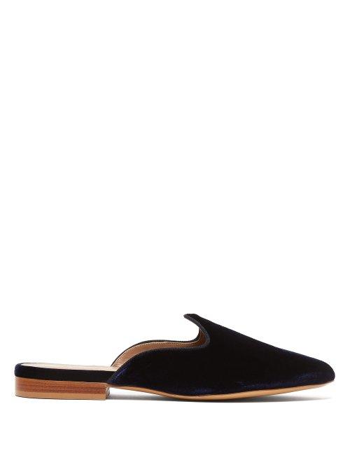 Matchesfashion.com Le Monde Beryl - Venetian Backless Velvet Slipper Shoes - Womens - Navy