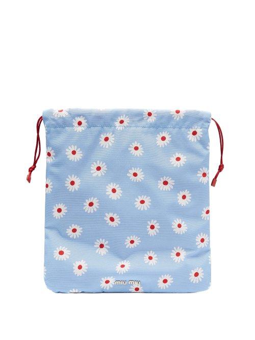 Matchesfashion.com Miu Miu - Daisy Print Drawstring Nylon Make Up Bag - Womens - Blue Multi