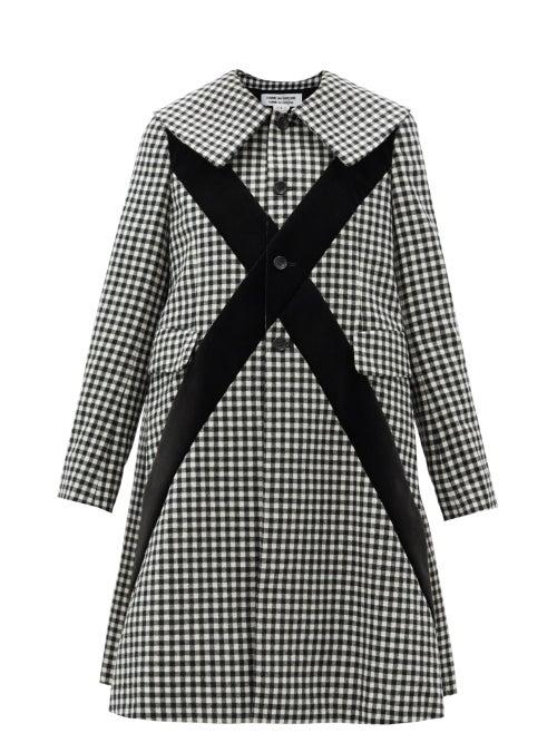 Matchesfashion.com Comme Des Garons Comme Des Garons - Velvet-panel Single-breasted Checked Wool Coat - Womens - Black White