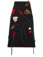 Matchesfashion.com Prada - Silk Flower Appliqu A Line Wool Skirt - Womens - Black Multi
