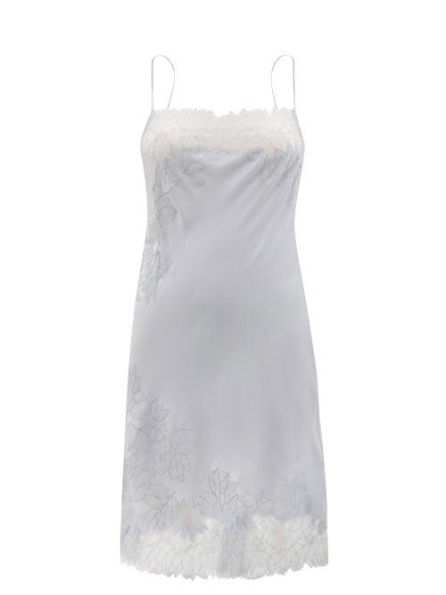 Ladies Lingerie Carine Gilson - Square-neck Lace-trimmed Silk Slip Dress - Womens - Light Grey