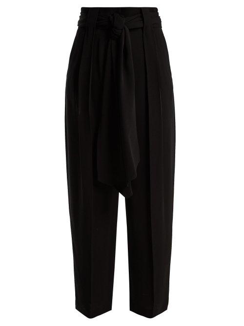 Matchesfashion.com Valentino - High Rise Tie Waist Silk Georgette Trousers - Womens - Black