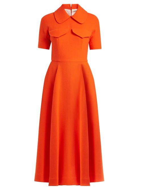 Matchesfashion.com Emilia Wickstead - Alice Short Sleeved Wool Crepe Midi Dress - Womens - Orange