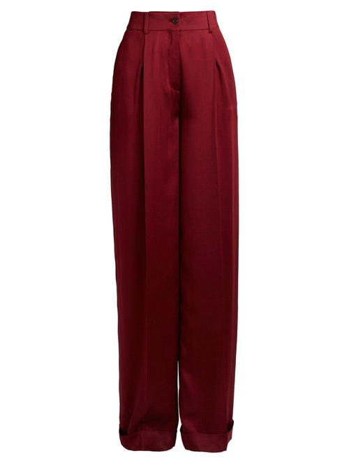 Matchesfashion.com Valentino - High Rise Wide Leg Silk Satin Trousers - Womens - Burgundy