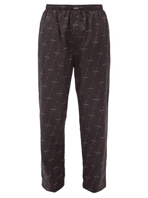 Matchesfashion.com Balenciaga - Logo-print Cotton-poplin Trousers - Mens - Black Grey