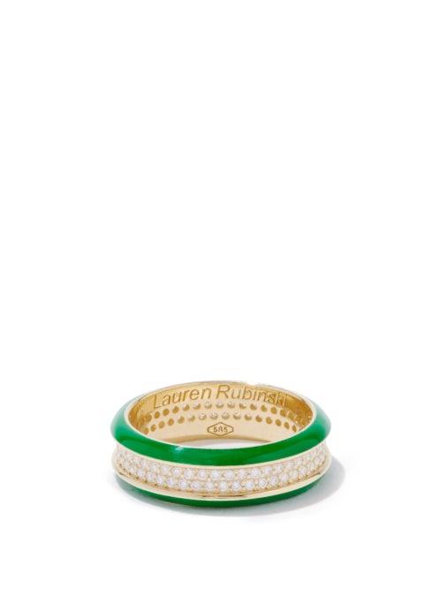 Lauren Rubinski - Diamond, Enamel & 14kt Gold Ring - Womens - Green Gold
