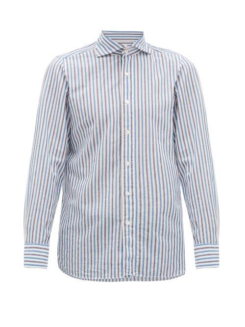 Matchesfashion.com Finamore 1925 - Geata Striped Cotton Blend Shirt - Mens - White Multi