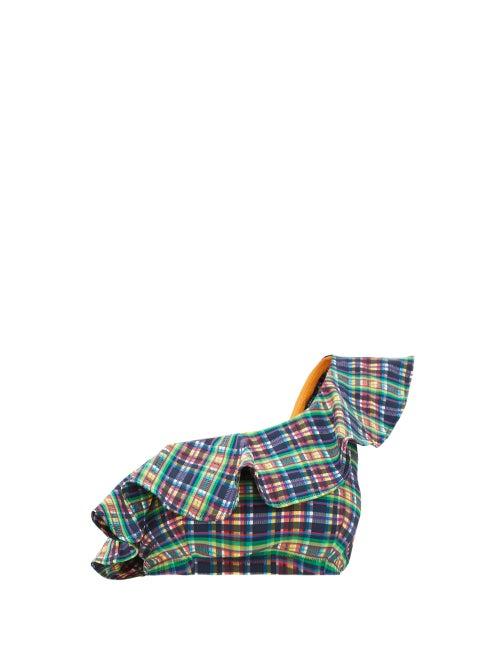 Matchesfashion.com Ganni - Ruffled One-shoulder Checked-seersucker Bikini Top - Womens - Multi