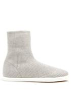 Matchesfashion.com The Row - Dean Ribbed Top Leather Trimmed Boots - Womens - Light Grey