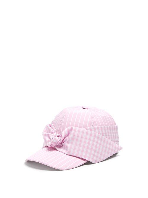 Matchesfashion.com Federica Moretti - Lu Striped Bow Embellished Cap - Womens - Pink