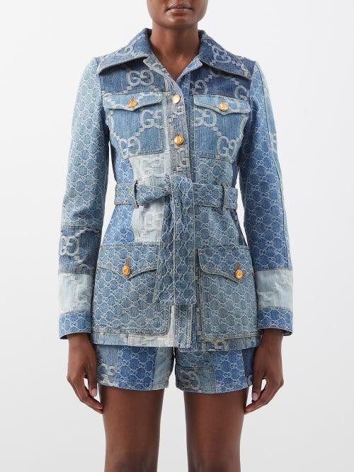 Gucci - Patchwork Gg-embroidered Denim Jacket - Womens - Denim