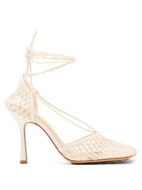 Matchesfashion.com Bottega Veneta - Stretch Wraparound Leather And Mesh Pumps - Womens - Cream