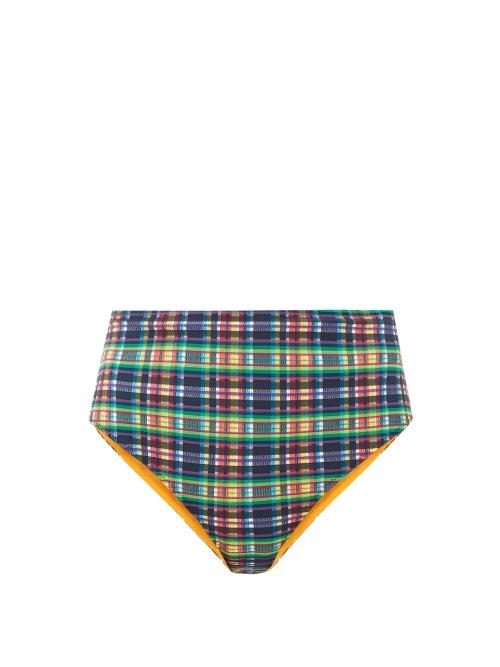 Matchesfashion.com Ganni - High-rise Checked-seersucker Bikini Briefs - Womens - Multi