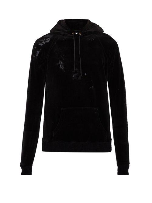 Matchesfashion.com Saint Laurent - Cotton Blend Velvet Hooded Sweatshirt - Mens - Black