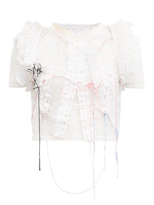Matchesfashion.com Maison Margiela - Loose-thread Poplin-back Sweater - Womens - Cream