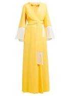 Matchesfashion.com Sara Battaglia - V Neck Fringed Sleeve Wrap Dress - Womens - Yellow Multi