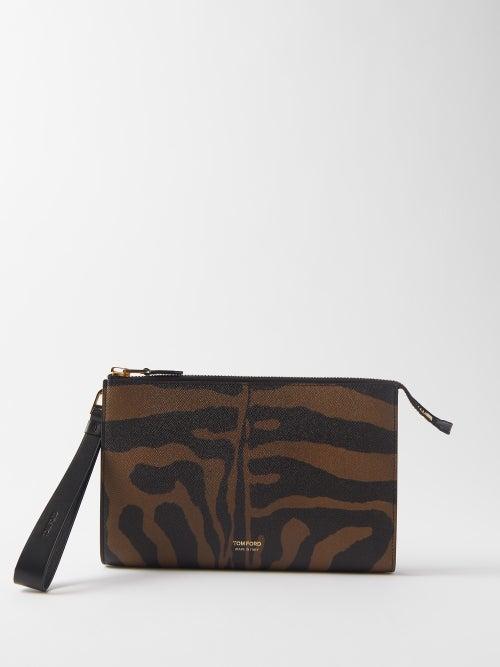 Tom Ford - Zebra-print Leather Pouch - Mens - Brown Multi