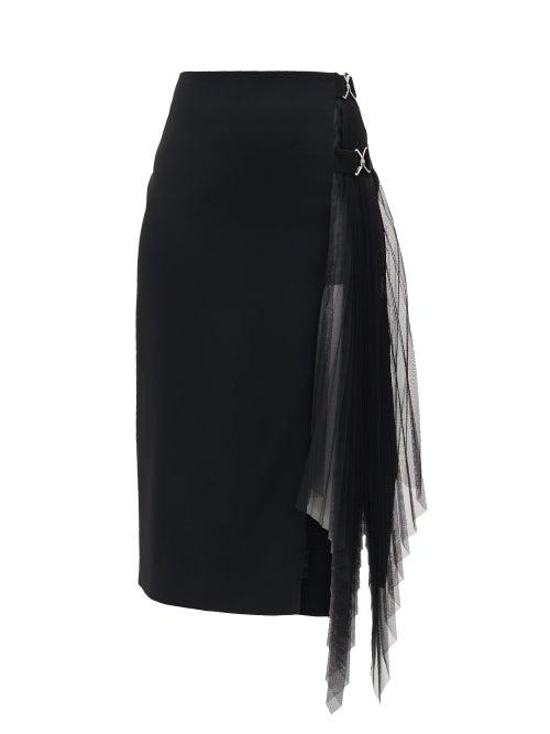 Matchesfashion.com David Koma - Side-pleated Tulle-panelled Crepe Skirt - Womens - Black