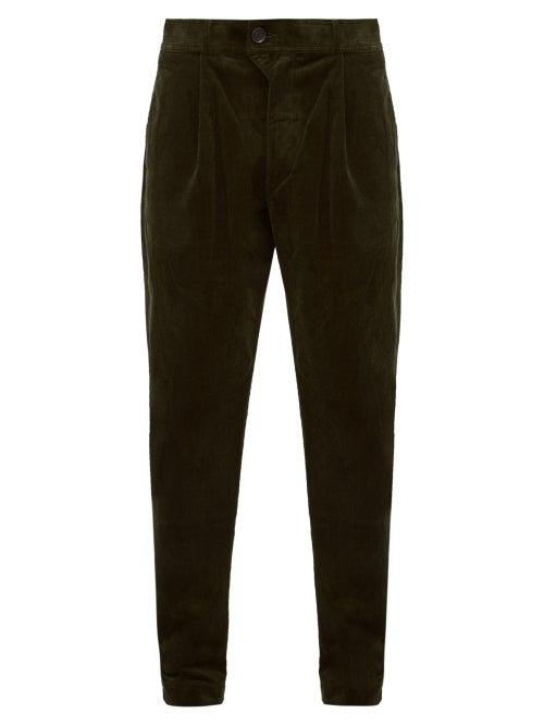 Matchesfashion.com Oliver Spencer - Pleated Cotton Blend Corduroy Trousers - Mens - Green