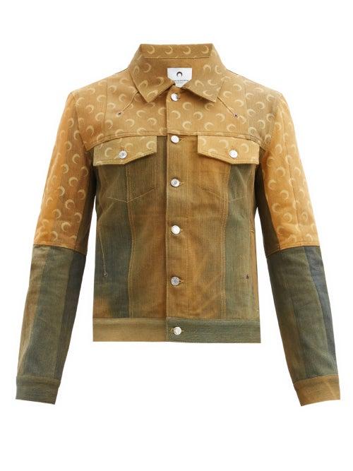 Matchesfashion.com Marine Serre - Crescent Moon-print Upcycled-denim Jacket - Mens - Yellow