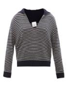Allude - Open-neck Ribbed Wool-blend Sweater - Womens - Navy Stripe