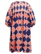 Matchesfashion.com Story Mfg - Mon Diamond Print Organic Cotton Dress - Womens - Blue Multi