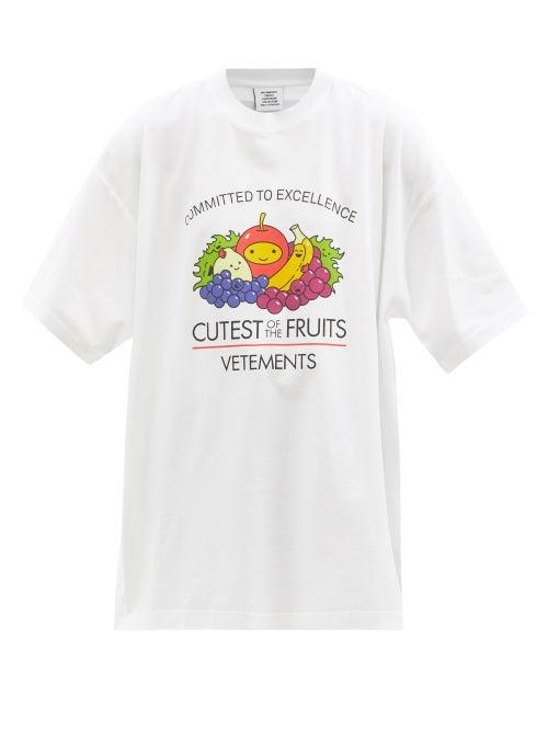 Ladies Rtw Vetements - Cutest Of The Fruits-print Cotton T-shirt - Womens - White