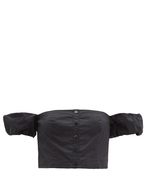 Matchesfashion.com Staud - Guava Off The Shoulder Cotton Blend Cropped Top - Womens - Black
